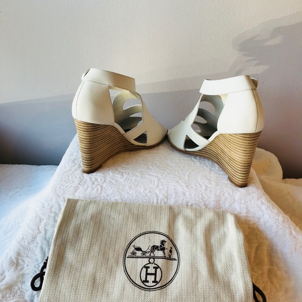 Hermes White Wedge “Merryl” Sandals US 7 - Picture 6 of 6